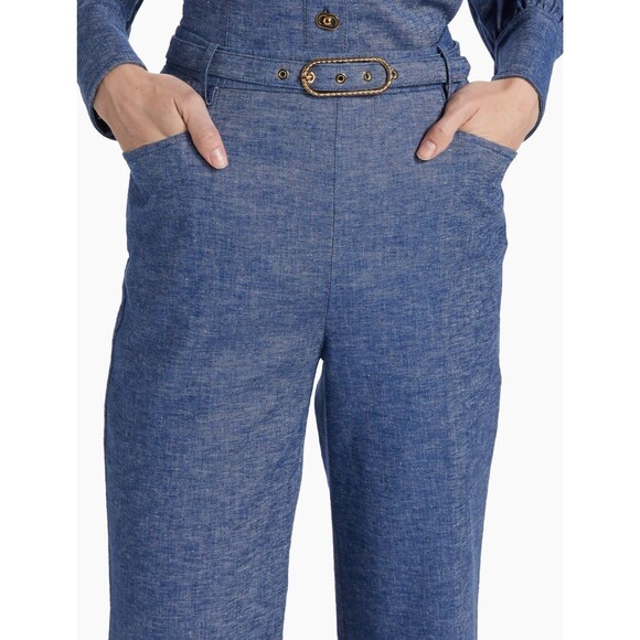 Zimmermann Eden Chambray Flared Pants Blue Size AU 3/US 10 - Picture 6 of 14